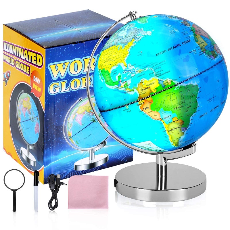 POOCCI 6 in1 Illuminated Large World Globe for Kids & Adults All Ages High Clear Map 12inch, Illuminates Educational Interactive STEM Toy, Light Up Kids Globe Lamp,Gifts For Boys And Girls - Image 3